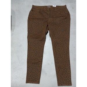 NewTime and Tru Women's Button Fly High Rise Curvy Jeans Brown Leopard Print 18
